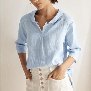 Lintico New 100% Linen Shawl V-Neck Half Sleeve Top JADE in Baby Blue Small